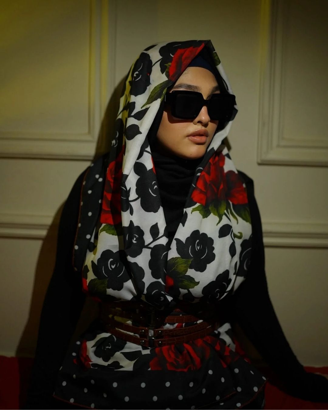 Crimson Bloom - Floral Statement Scarf