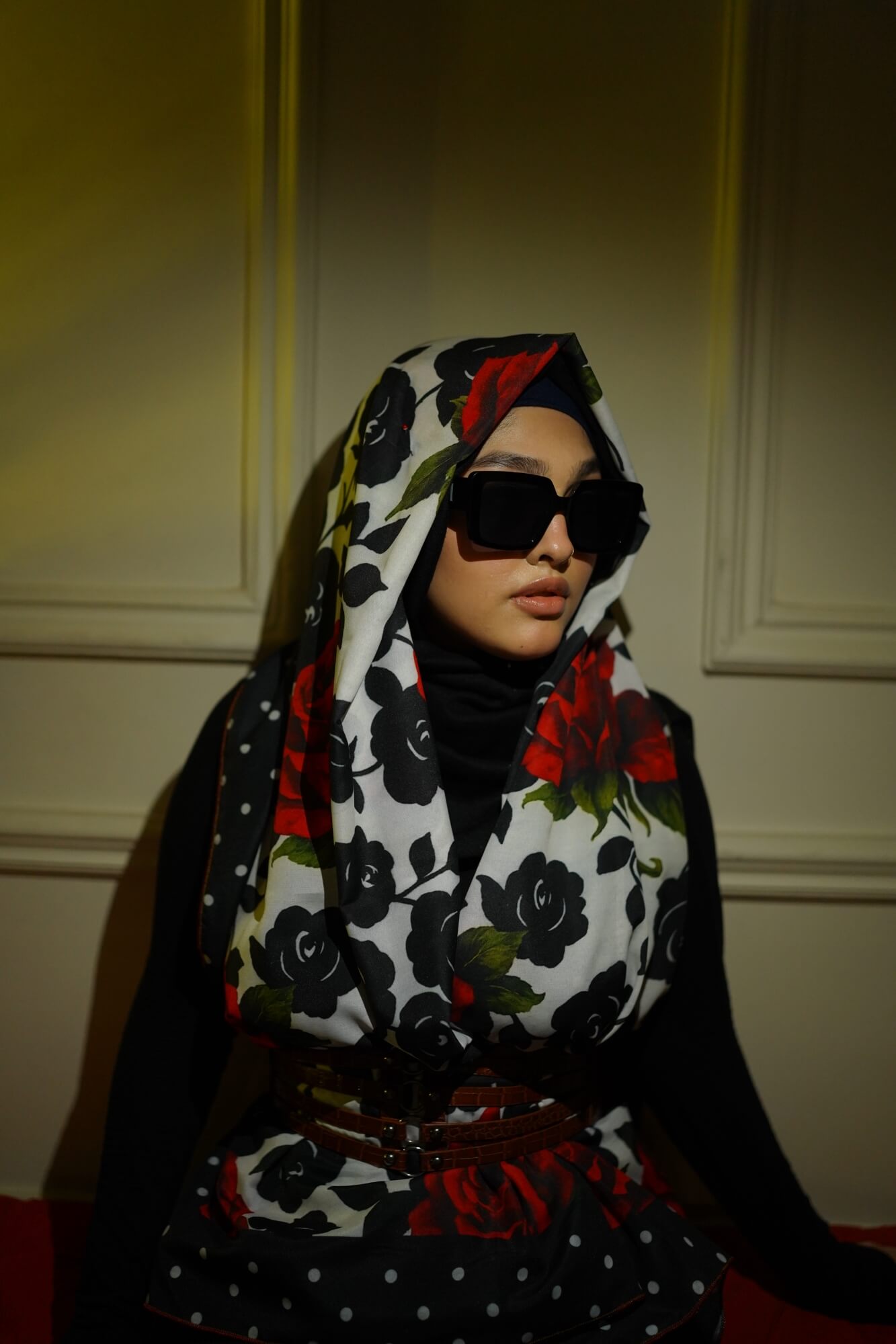 Crimson Bloom - Floral Statement Scarf